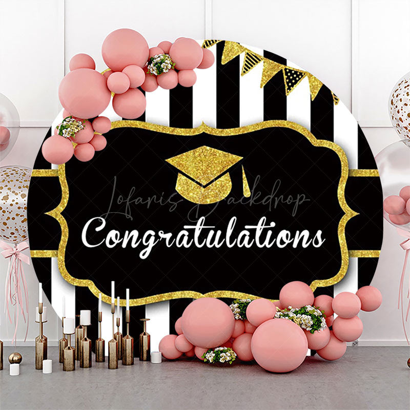 Lofaris Black White Stripe Cap Round Congrats Grad Backdrop