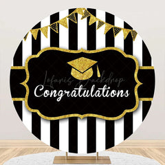 Lofaris Black White Stripe Cap Round Congrats Grad Backdrop