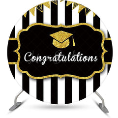 Lofaris Black White Stripe Cap Round Congrats Grad Backdrop