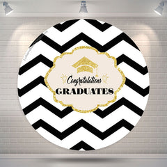 Lofaris Black White Stripes Round Congrats Grad Backdrop