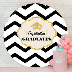 Lofaris Black White Stripes Round Congrats Grad Backdrop