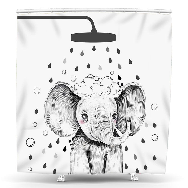 Lofaris Black White Sweet Elephant Wash Body Shower Curtain