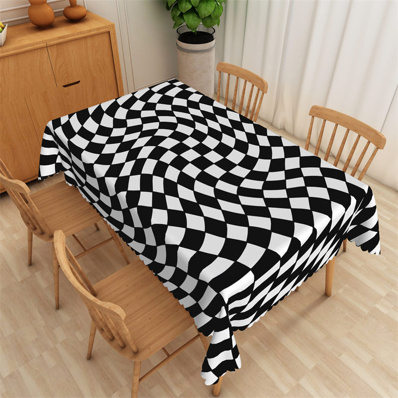 Lofaris Black White Twisted Grid Simple Rectangle Tablecloth