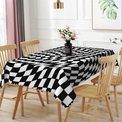 Lofaris Black White Twisted Grid Simple Rectangle Tablecloth