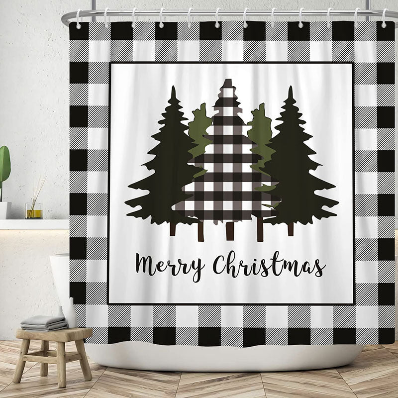 Lofaris Black White Xmas Tree Merry Christmas Shower Curtain