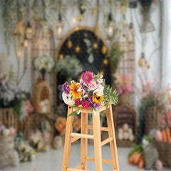 Lofaris Black Wooden Arch With Flowers Interior Backdrop