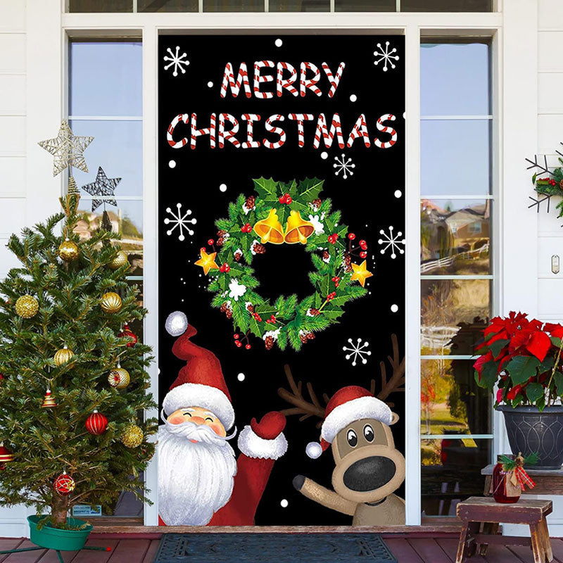 Lofaris Black Wreath Santa Reindeer Christmas Door Cover