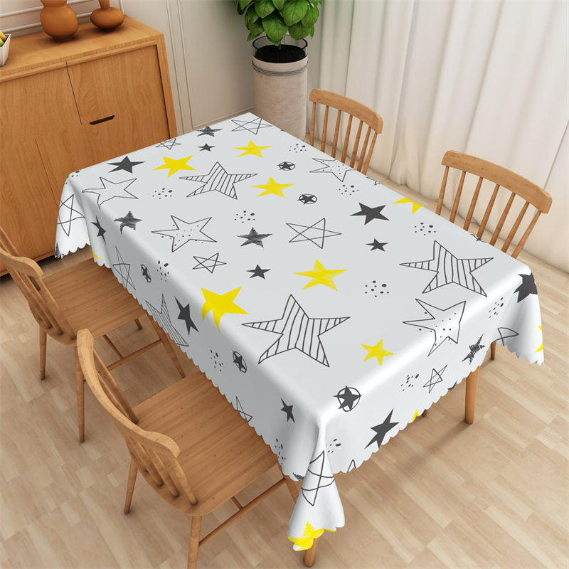 Lofaris Black Yellow Star Lines White Rectangle Tablecloth