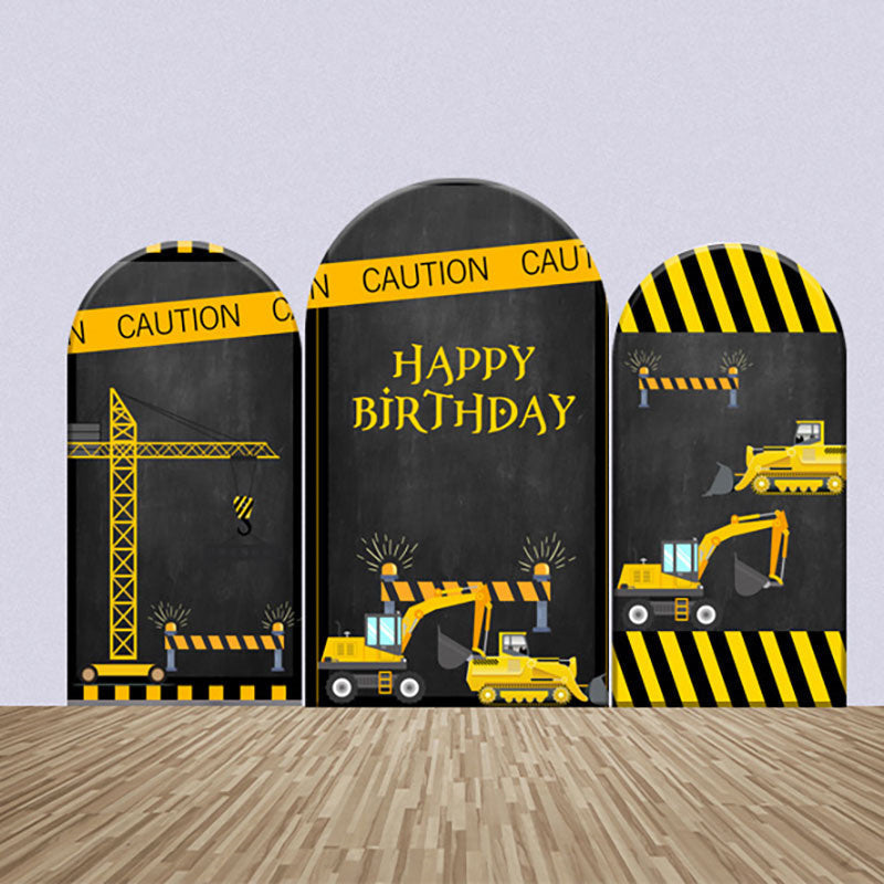 Lofaris Black Yellow Utility Cars Birthday Arch Backdrop Kit