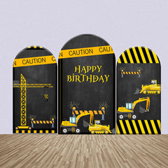 Lofaris Black Yellow Utility Cars Birthday Arch Backdrop Kit