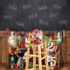 Lofaris Blackboard Math Wood Retro Wall Cake Smash Backdrop