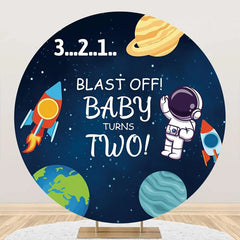 Lofaris Blast Off Galaxy Planets Round 2nd Birthday Backdrop