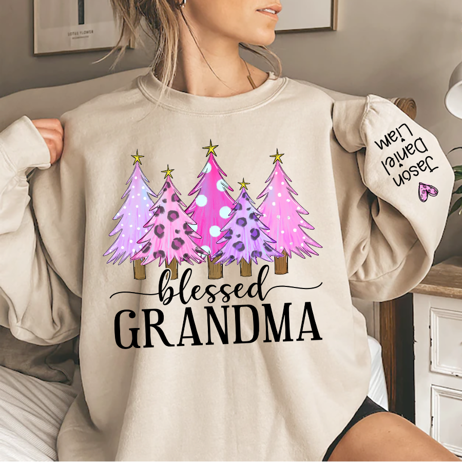 Lofaris Blessed Grandma Pink Christmas Tree Custom With Kids Gift TH Sweatshirt