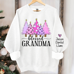 Lofaris Blessed Grandma Pink Christmas Tree Custom With Kids Gift TH Sweatshirt