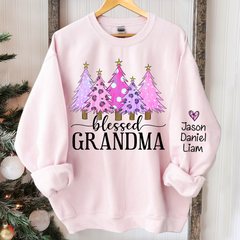 Lofaris Blessed Grandma Pink Christmas Tree Custom With Kids Gift TH Sweatshirt