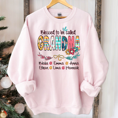 Lofaris Blessed To Be Called Grandma And Kids Art Flower Sweatshirt