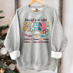 Lofaris Blessed To Be Called Grandma And Kids Art Flower Sweatshirt