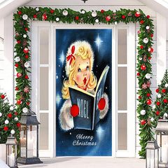 Lofaris Blonde Girl Book Singing Merry Christmas Door Cover