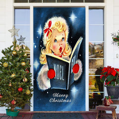 Lofaris Blonde Girl Book Singing Merry Christmas Door Cover