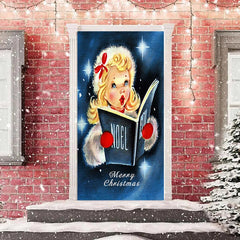 Lofaris Blonde Girl Book Singing Merry Christmas Door Cover