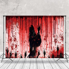 Lofaris Bloody Handprints Spooky Outline Halloween Backdrop