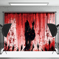 Lofaris Bloody Handprints Spooky Outline Halloween Backdrop