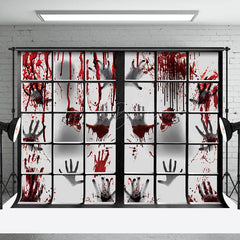 Lofaris Bloody Window Handprints No One Leaves Halloween Backdrop