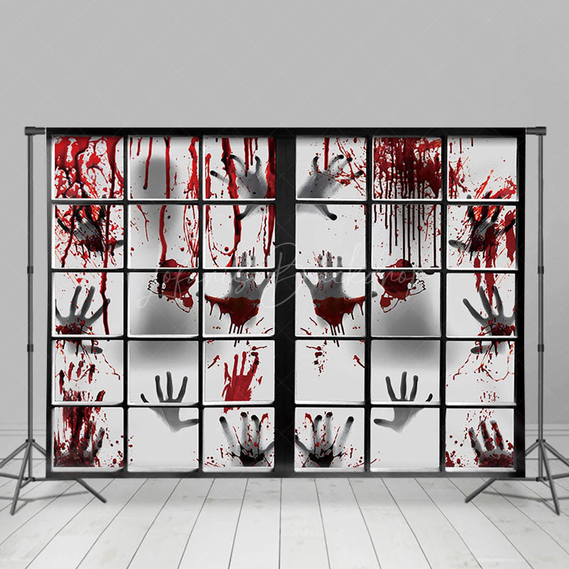 Lofaris Bloody Window Handprints No One Leaves Halloween Backdrop