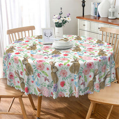 Lofaris Blooming Flowers Rabbit Pattern Round Tablecloth