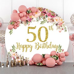 Lofaris Blooming Flowers Women Round 50th Birthday Backdrop