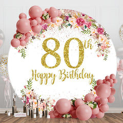 Lofaris Blooming Flowers Women Round 80th Birthday Backdrop