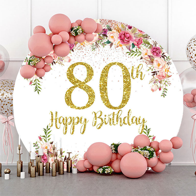 Lofaris Blooming Flowers Women Round 80th Birthday Backdrop