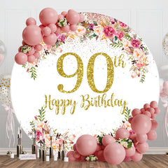 Lofaris Blooming Flowers Women Round 90th Birthday Backdrop