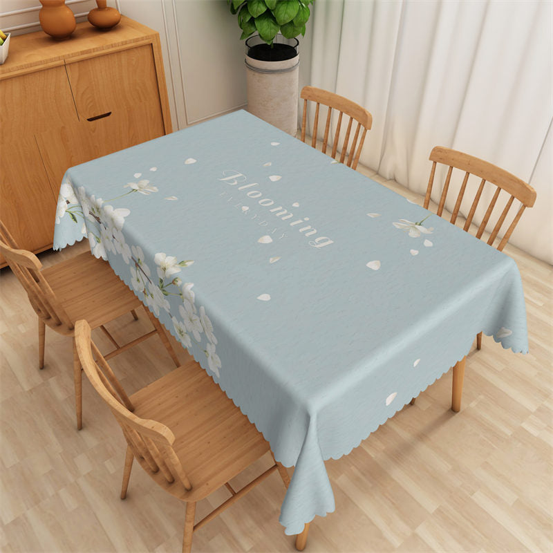 Lofaris Blooming Sakura Blue Tablecloth For Kitchen Room