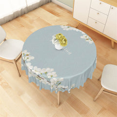 Lofaris Blooming White Flowers Grayish Blue Round Tablecloth