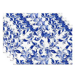 Lofaris Blue Abstract Leaf Floral Repeat Set Of 4 Placemats