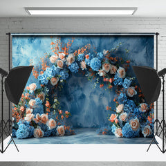 Lofaris Blue Abstract Wall Arch Floral Leaf Photo Backdrop