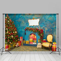 Lofaris Blue Abstract Wall Gifts Tree Christmas Backdrop