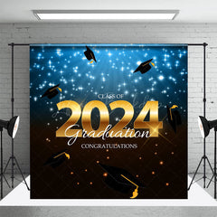 Lofaris Blue And Black Stars Hat 2024 Graduation Backdrop