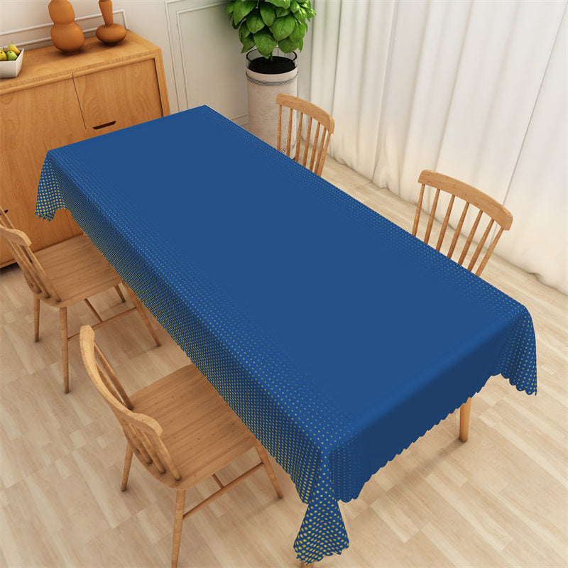 Lofaris Blue And Gold Glitter Dots Simple Kitchen Tablecloth