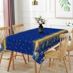 Lofaris Blue And Golden Ribbons Balloons Birthday Tablecloth