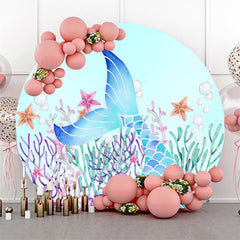 Lofaris Blue And Purple Mermaid Round Birthday Backdrop Kit