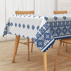 Lofaris Blue And White Floral Pattern Repeat Tablecloth