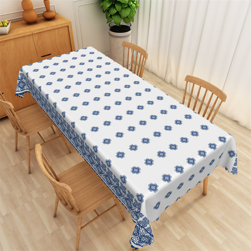 Lofaris Blue And White Floral Pattern Repeat Tablecloth