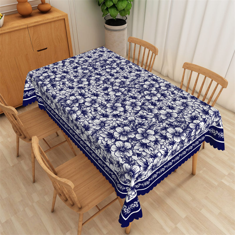 Lofaris Blue And White Floral Rectangle Tablecloth For Decor