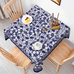 Lofaris Blue And White Floral Rectangle Tablecloth For Decor