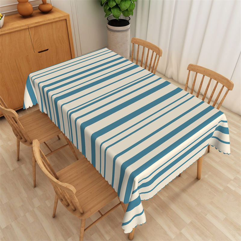 Lofaris Blue And White Horizontal Stripe Dining Tablecloth