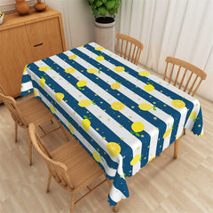 Lofaris Blue And White Vertical Stripes Lemons Tablecloth