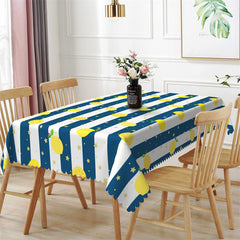 Lofaris Blue And White Vertical Stripes Lemons Tablecloth