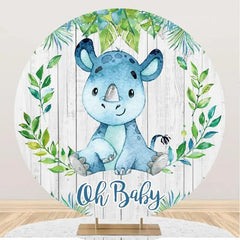 Lofaris Blue Animal Leaf Wood Round Baby Shower Backdrop